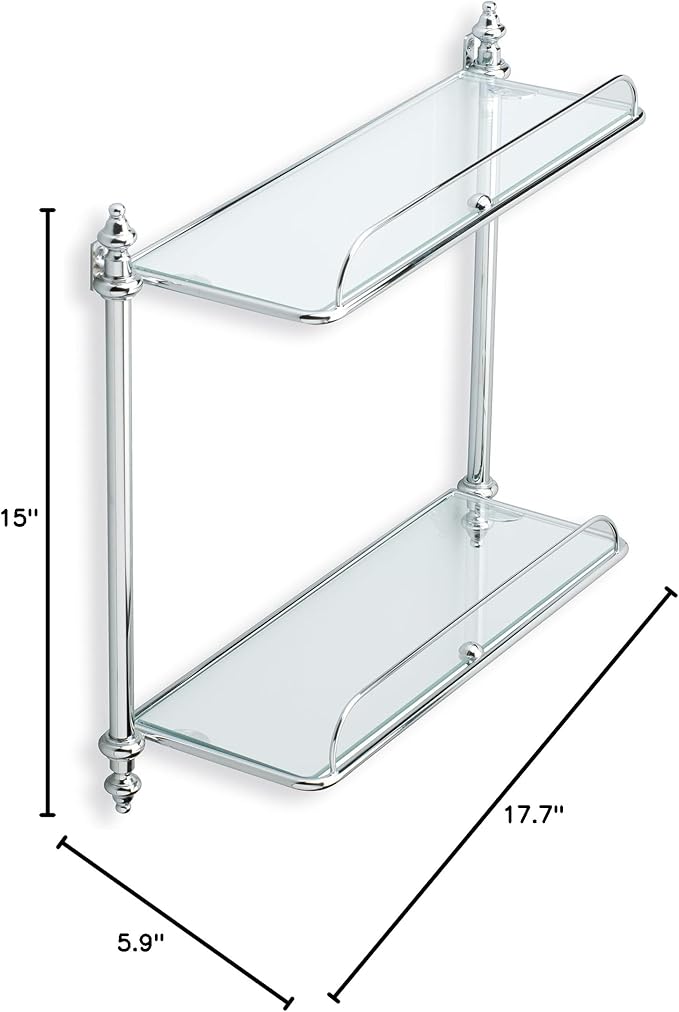 Nameeks EL694-08 Mounted Double Glass Bathroom Shelf, Chrome