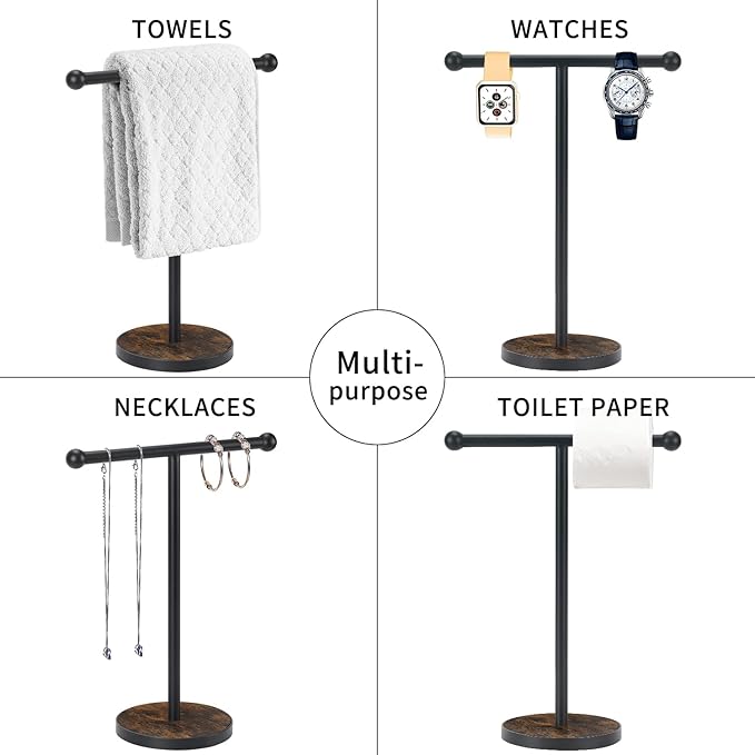 YINMIT Hand Towel Stand, T-Shape Height 15?€? Wood Countertop Towel Holder Stand, Hand Towel Rack with Heavy Base for Bathroom Kitchen Countertop Vanity