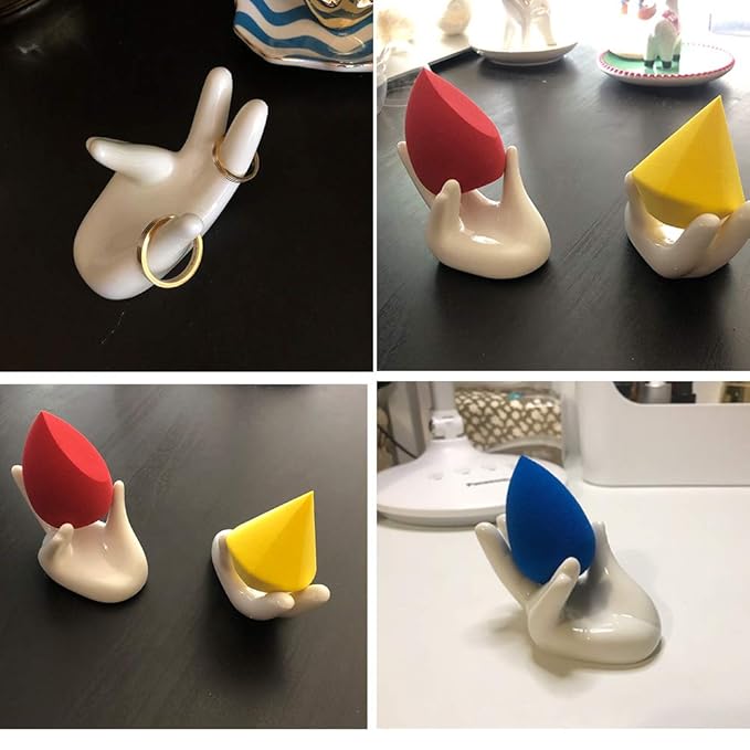 Lemonadeus Unique Ceramic Hand Beauty Blender Sponge Holder Rings Holder Stand Storage Powder Puff Display Stand(2 Pack)