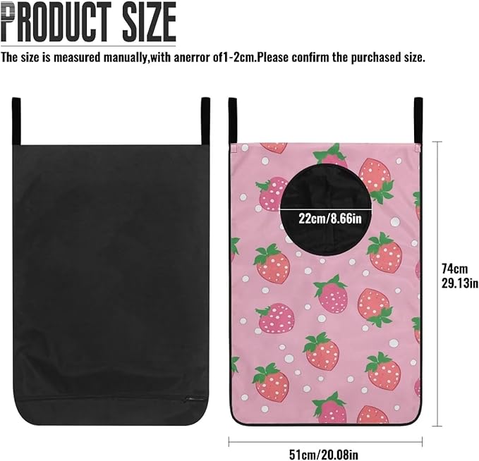 ZOUTAIRONG Cute Strawberry Hanging Laundry Hamper Laundry Baskets Dirty Hamper for Clothes Pink Nursery Organizers Washable Hampers Room Decor Bedroom Hamper Bag Pink Girls