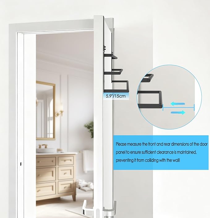 24Inch Over The Door Towel Rack, Stainless Steel DOKU Door Towel Hanger, Over Door Towel Holder with 3 Tier Towel Bars, Matte Black Over Door Towel Storage for Bathroom