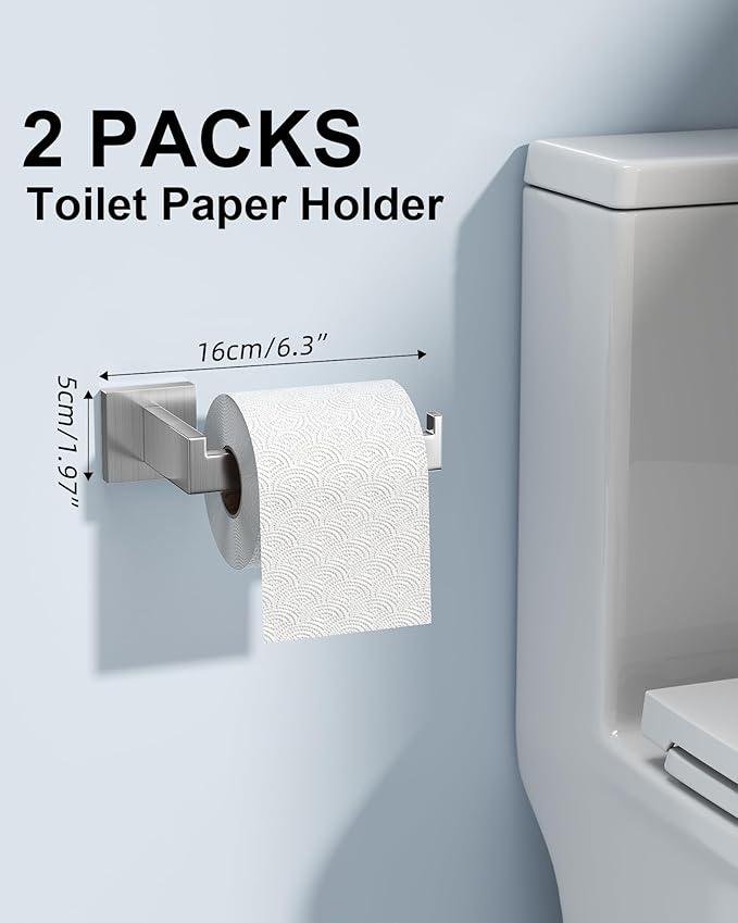 Square Brushed Bathroom Hardware Set 10-Piece with 16 Inch Sleek Towel Bars, Towel Ring, Toilet Paper Holders and Towel Hooks|Warm-Tone Bathroom Fixtures