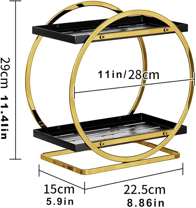 2-Tier Gold Bathroom Countertop Organizer, Round Metal Shelf for Skincare, Makeup and Toiletries,Cosmetic Display Tray, Storage Rack for Vanity, Kitchen,Office Desk