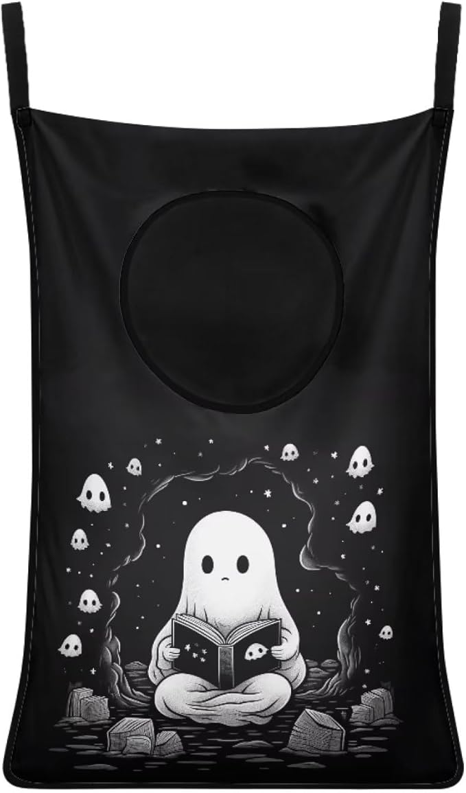 ZOUTAIRONG Ghost Hanging Laundry Hamper Halloween Laundry Bag Zipper Toys Storage Organizers for Bedroom, Closet, Home, Dorm Over The Door Laundry Hamper Cute Black Skull