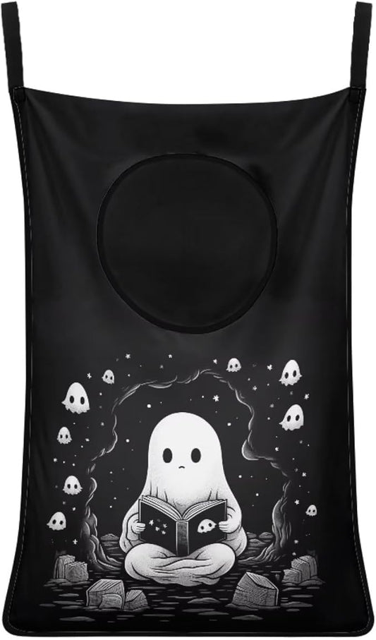 ZOUTAIRONG Ghost Hanging Laundry Hamper Halloween Laundry Bag Zipper Toys Storage Organizers for Bedroom, Closet, Home, Dorm Over The Door Laundry Hamper Cute Black Skull
