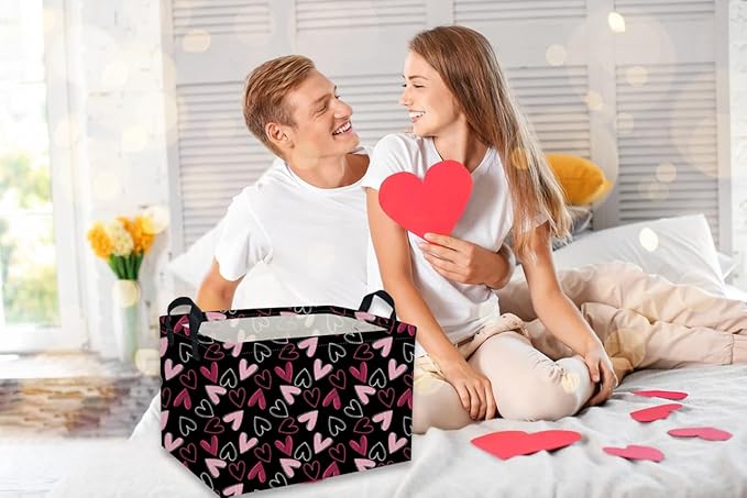 Rectangular Kids Basket,Heart Basket,Kids Storage Bin Baby Toy Organizer Box Love Room Decor(Black heart )