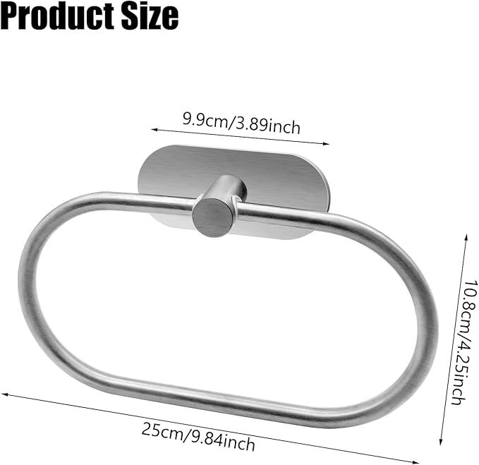 Self Adhesive Towel Ring, Brushed Nickel Adhesive Hand Towel Holder Stainless Steel Oval Hand Towel Ring No Drilling Modern Hand Towel Hanger for Bathroom Kitchen Accessories