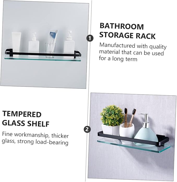 STOBAZA 1Pc Single Wall Mounted Glass Storage Shelf Tempered Glass Multifunctional Organizer for Bathroom Kitchen Living Room