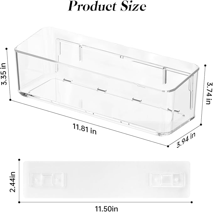 PAVSTINE 2 Pcs Clear Shower Shelf, Large Bathroom Wall Mounted Shower Caddy, No Drill Self Adhesive Bathroom Organizer with Self Adhesive Tape