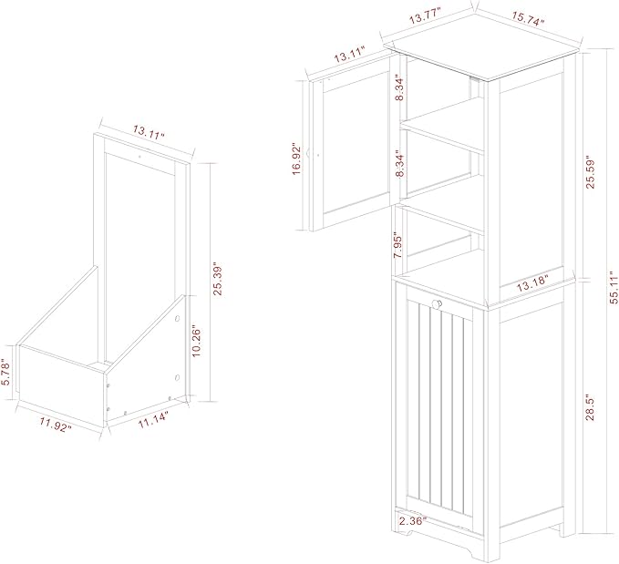 Locsear Tilt Out Laundry Hamper Cabinet, 55" Tall Bathroom Storage Cabinet Laundry Cabinet with Shelves and Clothes Basket, Hamper Cabinet Shelf for Laundry Room Bathroom Organizer, White