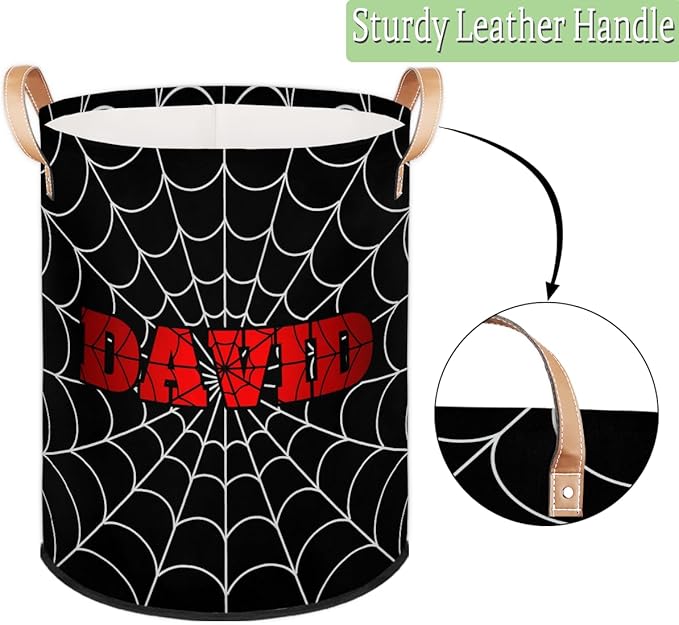 Spider Wed Personalized-Laundry-Hamper-Basket for Kids Custom Name Collapsible Storage Organizer Bin Dirty Clothes Toys Hamper for Boys Nursery in Laundry, Bedroom, Bathroom Black