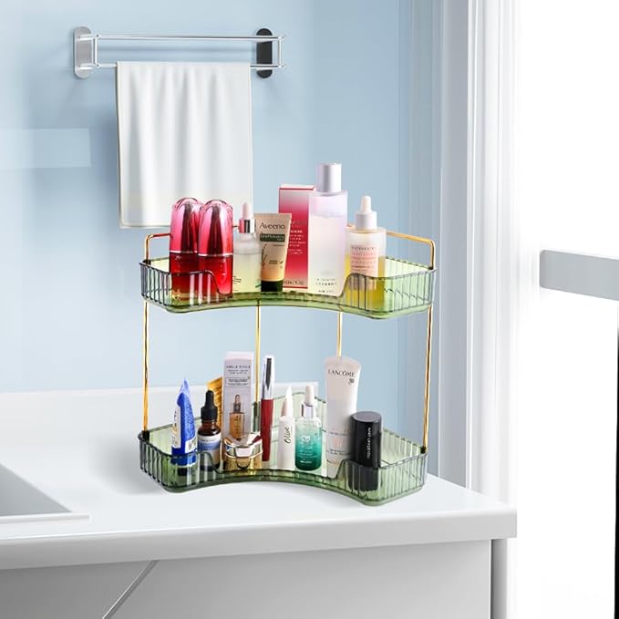 Multifunctional Shelf 2-Tier Corner Bathroom Counter Organizer, Skincare Makeup Organizer Shelf ，Corner Storage Organizers for Bathroom Vanity Table Kitchen