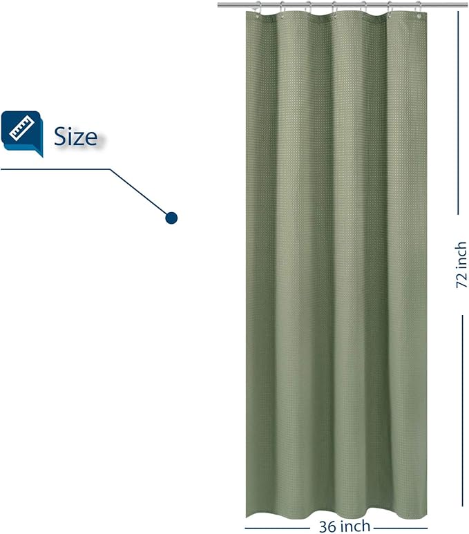 Barossa Design Stall Shower Curtain Fabric 36 x 72 inch, Waffle Weave, Spa, Hotel Luxury Spa, 230gsm Heavy Duty, Water Repellent, Sage Green Pique Pattern Decorative Bathroom Curtain, 36x72