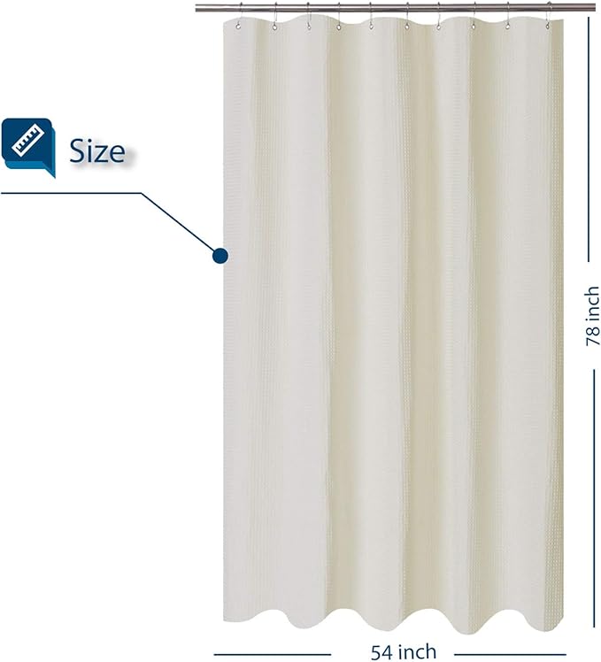 Barossa Design Stall Fabric Shower Curtain Waffle Weave 54 Wide by 78 Long, Hotel Luxury Spa, 230gsm Heavy Duty, Water Repellent, Machine Washable, Spa Cream Pique Pattern Decorative Bathroom Curtain