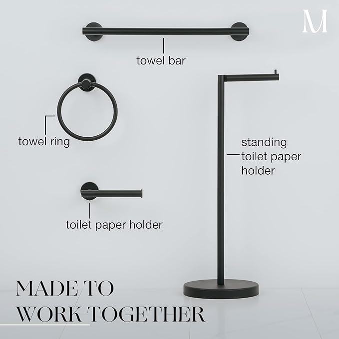 Marmolux Acc - 16" Matte Black Towel Bar for Bathroom - Hand Towel Holder Towel Rod - Bathroom Towel Racks - Towel Hanger Heavy Duty Wall Mount Bathroom Hardware Stainless Steel - Bathroom Accessories