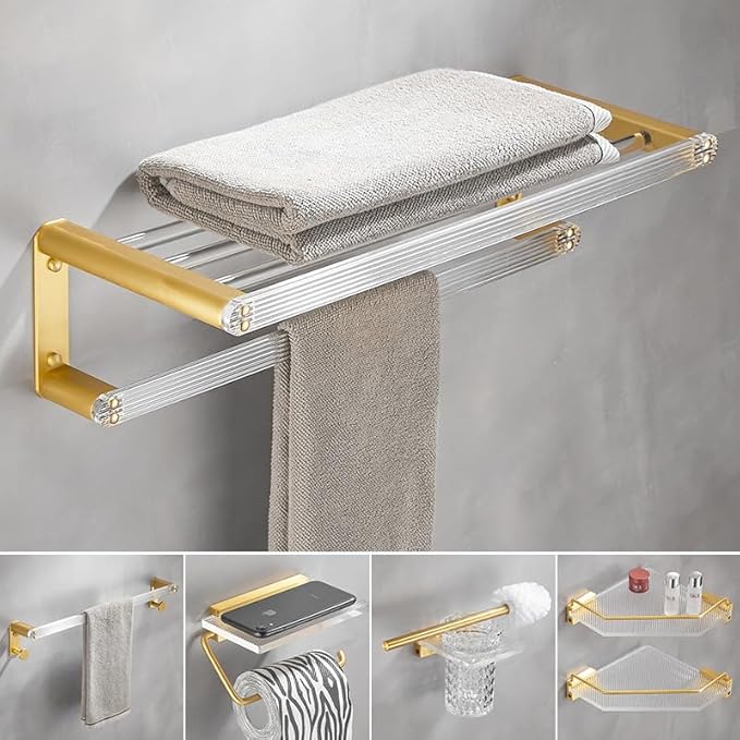 Towel Rack Toilet Golden Bath Towel Holder Bathroom Towel Pendant Set, Model B - Bath Towel Rack