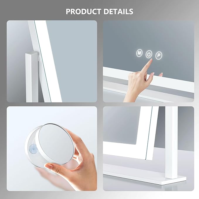 Gvnkvn Lighted Makeup Mirror, 17.3"x13" Hollywood Vanity Mirror with Lights, Three Color Lighting Modes, and 5X Magnification Mirror, Smart Touch Control, 360°Rotation (Gold, Gift Box)