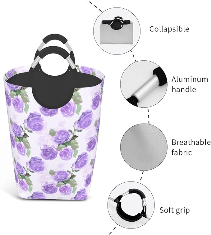 Floral Laundry Basket Flowers Foldable Laundry Hamper Vintage Collapsible Laundry Baskets with Handles Clothes Hamper Laundry Tote Bag for Dorm Family Storage Bin 50L