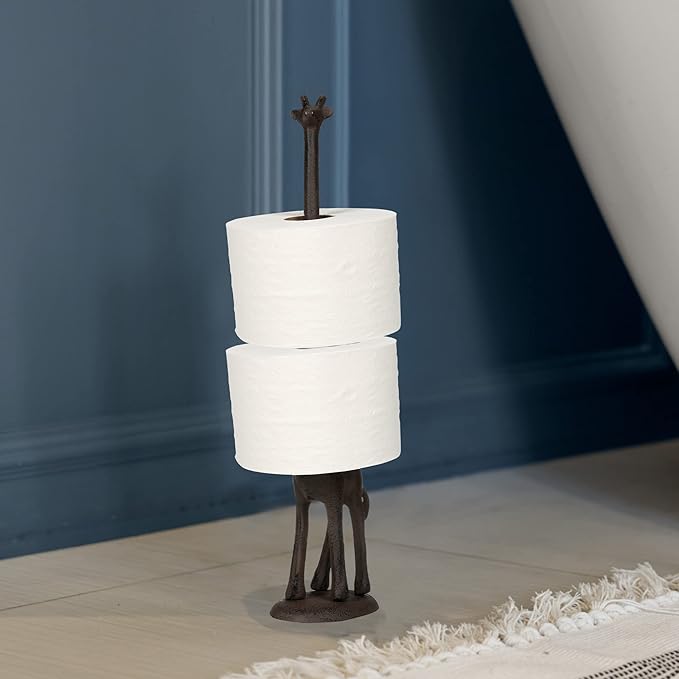 WallCharmers Rustic Paper Towel Holder, Metal Toilet or Kitchen Paper Holder for Floor or Countertop, Rustic Giraffe