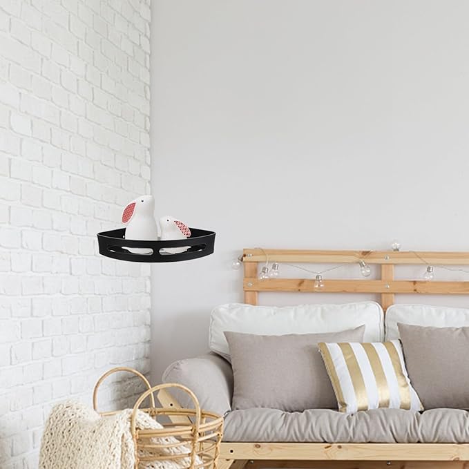 Hemobllo Nail-Free Wall-Mounted Triangle Storage Rack with Hooks, Space Aluminum Bathroom Shelf, Black Matte Finish, Suitable for Kitchen and Household Organization
