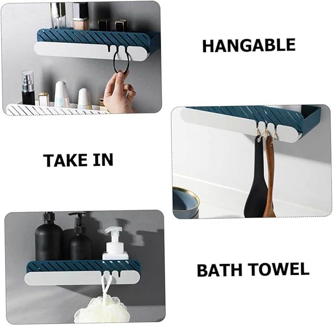 Self-Adhesive Bathroom Wall Shelf Hanging Storage Rack for Bathroom Kitchen Durable Blue Organizer for Toiletries Sundries Easy to Install Smooth Surfaces