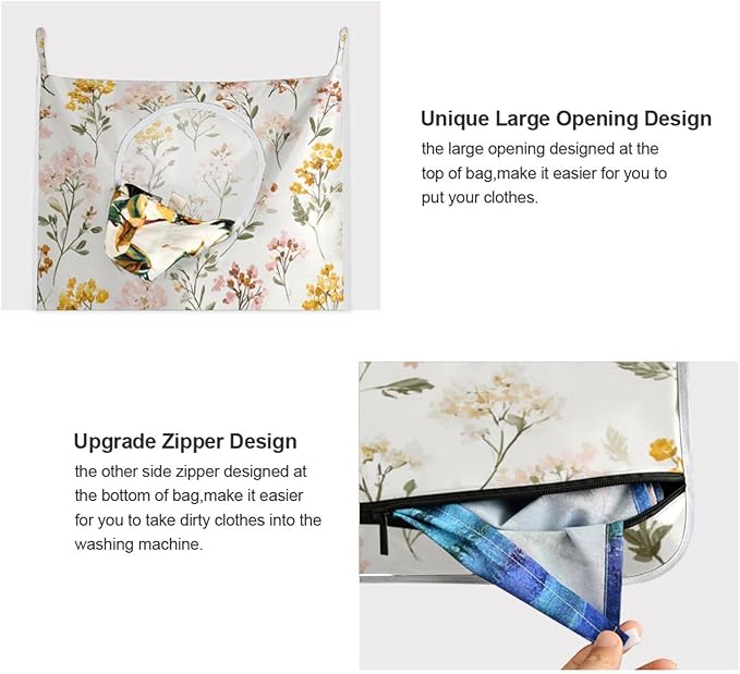 Hanging Laundry Hamper Bag Over the Door Laundry Hamper Wall Hamper with Stainless Steel Hooks for Dirty Clothes and Saving Space Large Size 29.5X20inch 1PCs Yellow Floral