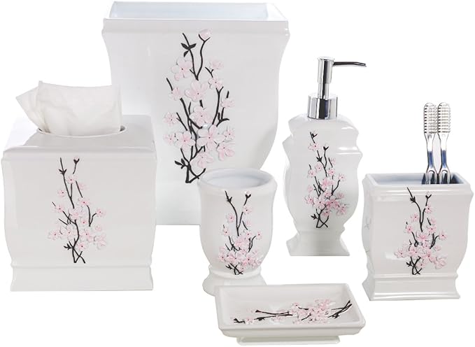 Creative Scents Vanda White Trash Can 1.48 Gal / 5.6L - Decorative Designed Wastebasket - Durable Small Bathroom Trash Can - Waste Basket for Bathroom, Powder Room, Bedroom Or Living Room Decor