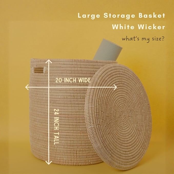 White Basket with Lid, Large Size, 24 Inch Tall, 20 Inch Wide