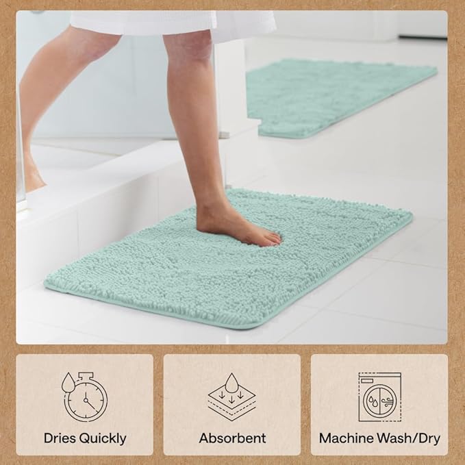 GORILLA GRIP Bath Rug Mat 36x24, Soft Absorbent Chenille, Quick Dry Microfiber Mats, Rubber Backing Washable Shower Floor Rugs, Bathmat Runner, US Designed Bathroom Home Decor Accessories Seablue
