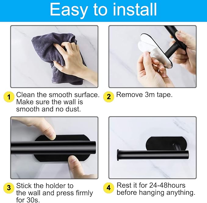 DGWHYC Self Adhesive Toilet Paper Holder, Matte Black Toilet Paper Holder Rustproof 304 Stainless Steel for Bathroom, Kitchen and Washroom, 3M Wall Mount DG-TPA21