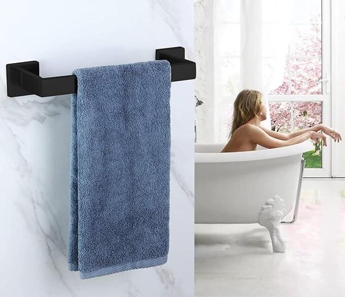 12 Inch Towel Bar 2 Pack for Bathrooms 12/16/20/24/28/32/36 Inch Stainless Steel 304 Matte Black Towel Holder Modern Square Towel Rod Rustproof Wall Mount (2, Matte Black, 12 Inch)