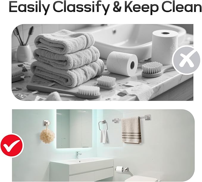 Brushed Nickel Bathroom Hardware Set 4 Piece, Towel Rack Set for Bathroom, Towel Bar Toilet Paper Holder Set SUS304 Stainless Steel -18In Towel Bar, Paper Toilet Holder, Square Towel Ring, Towel Hook
