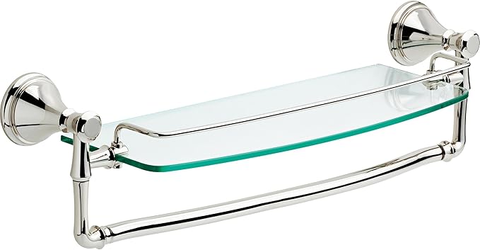 DELTA Cassidy 18 inch Glass Shelf With Towel Bar, Polished Nickel, Bathroom Accessories, 79710-PN