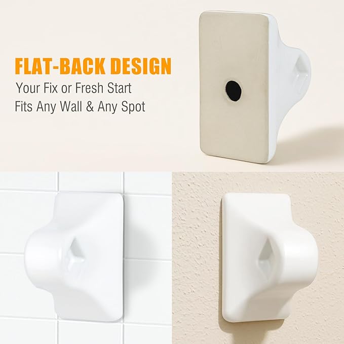 2 Pcs Flat Back Ceramic Towel Bar Holder Brackets for Any Wall, Porcelain Replacement Towel Rack for Bathroom, Kitchen (White, Rod not Included)