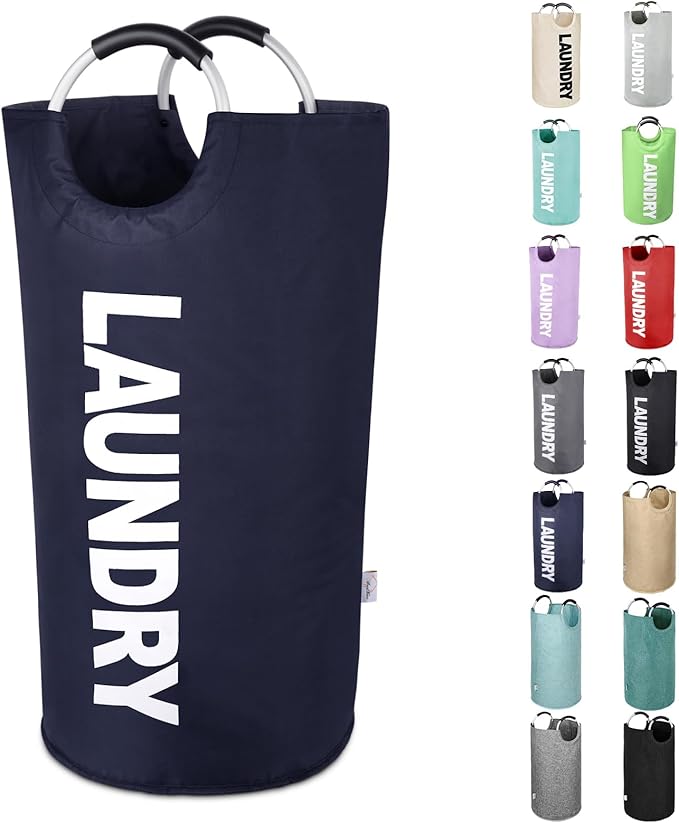 Large Laundry Basket Collapsible 95L, Tall Laundry Bag with Handles for Boys, Student, ?€? Fioldable Dirty Clothes Hampers for College Dorm???Laundry Room, Lightweight, Sturdy - Navy Blue