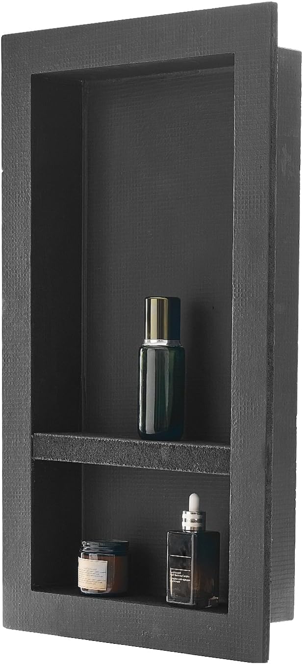 VEVOR Shower Niche, 16 x 28 x 4 inch Recessed Wall Niche with Movable Divider Shelf, Modern Soap & Shampoo Storage Organizer, Square Corners, Sealed Waterproof Design, Black for Bathroom Shower