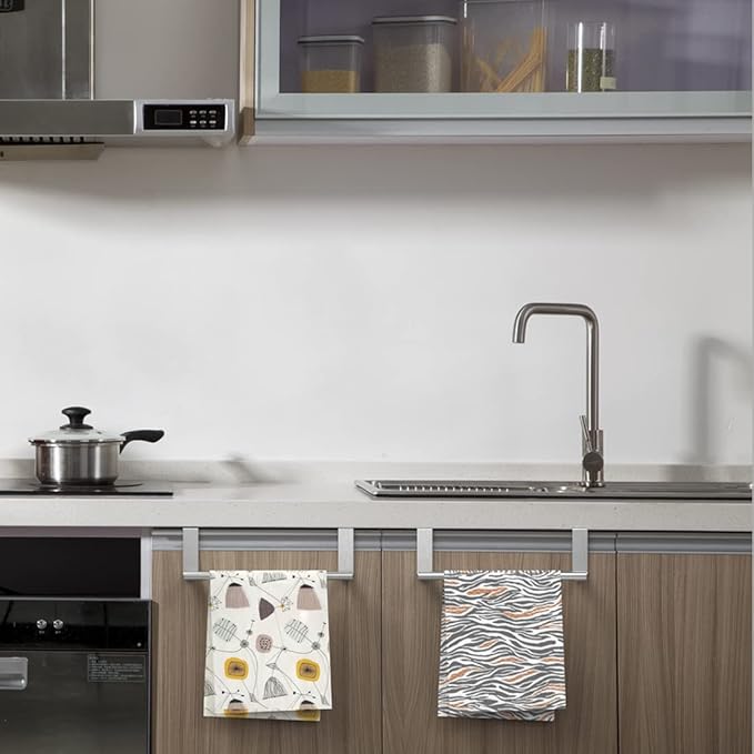 9" Over The Cabinet Towel Bar Holders, Handing Towel and Washcloth Rack for Bathroom and Kitchen, Stainless Steel, 2 Pack (Sliver)
