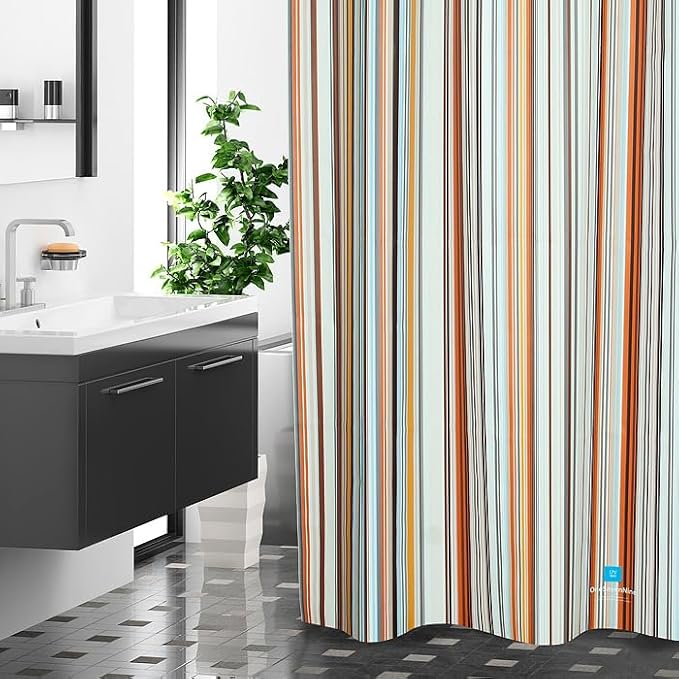 Quick-Dry Lightweight Shower Curtain – Made in Korea, Designed for Daily Showers | Multi Stripe | 71” W x 74” L