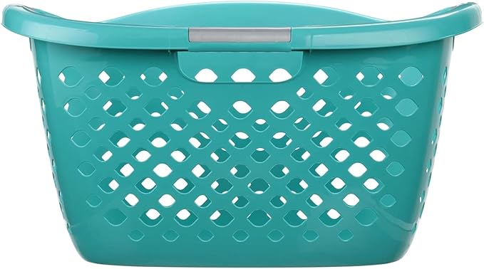 1.8 Bushel Laundry Basket, Portable Plastic Clothes Organizer with Built-In Handles, Ventilation Holes, Large Capacity Laundry Basket for Closet Dorm Laundry Room Bedroom (Teal)