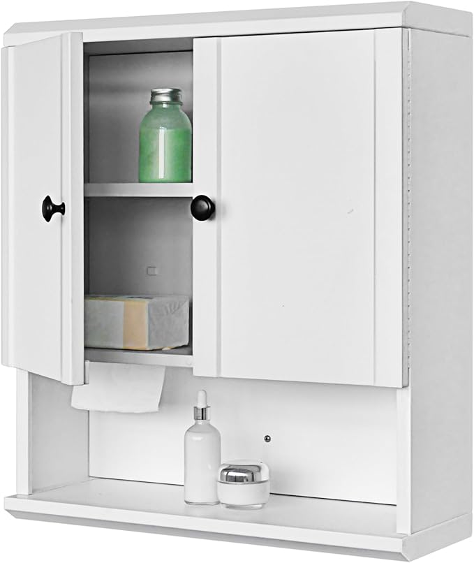 Fundin White Bathroom Wall Metal Cabinet with Hidden Tissue Slot & Adjustable Shelves, Over The Toilet Storage Cabinet for Bathroom Laundry Room