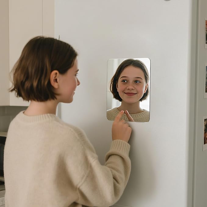 2 Pcs Strong Magnetic Locker Mirror, 7" x 9" Small Real Glass Mirror with Super Clear Reflection and Fully Magnetic Back for School Locker Refrigerator Office Cabinet