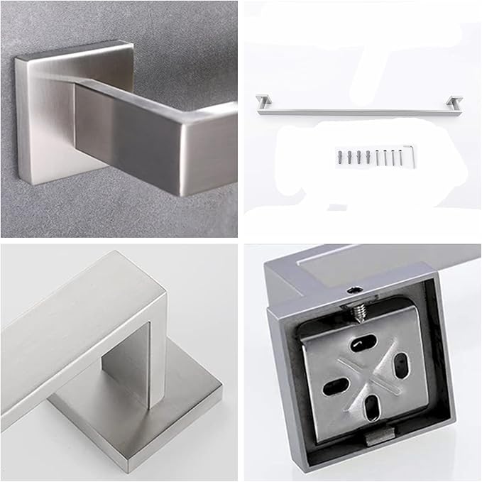 28 Inch Towel Bar 2 Pack for Bathrooms 12/16/20/24/28/32/36 Inch Stainless Steel 304 Brushed Nickel Towel Holder Modern Square Towel Rod Rustproof Wall Mount (2, Brushed Nickel, 28 Inch)