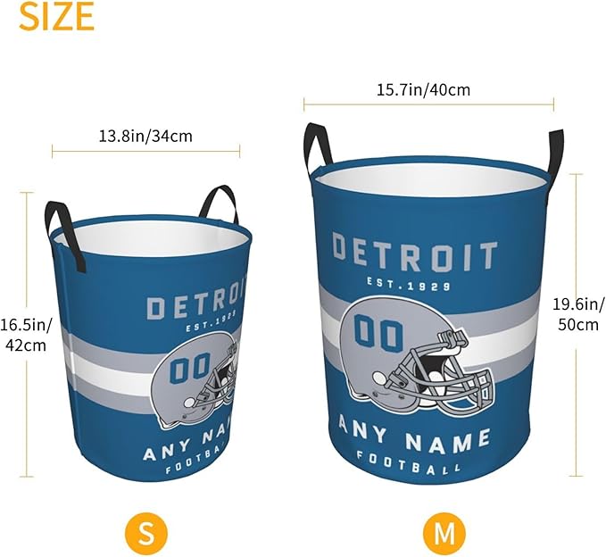 Custom Detroit Laundry Hamper - Personalized Football Style Laundry Basket - Customized Name and Number - Dirty Clothes Hamper Waterproof Large Capacity Hamper for Bedroom Bathroom Living Room