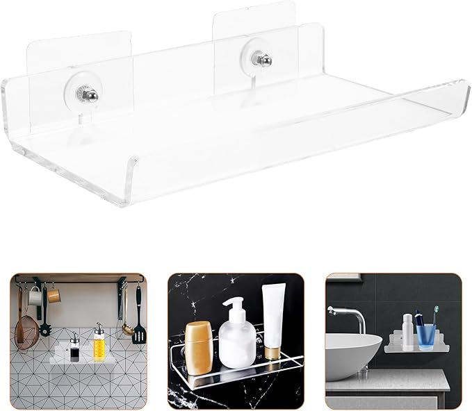 ABOOFAN Acrylic Floating Shelf Wall Rack 20x10cm Small Bathroom Organizer Kitchen Storage Display Rack for Wall Mounted Bathroom Shelves