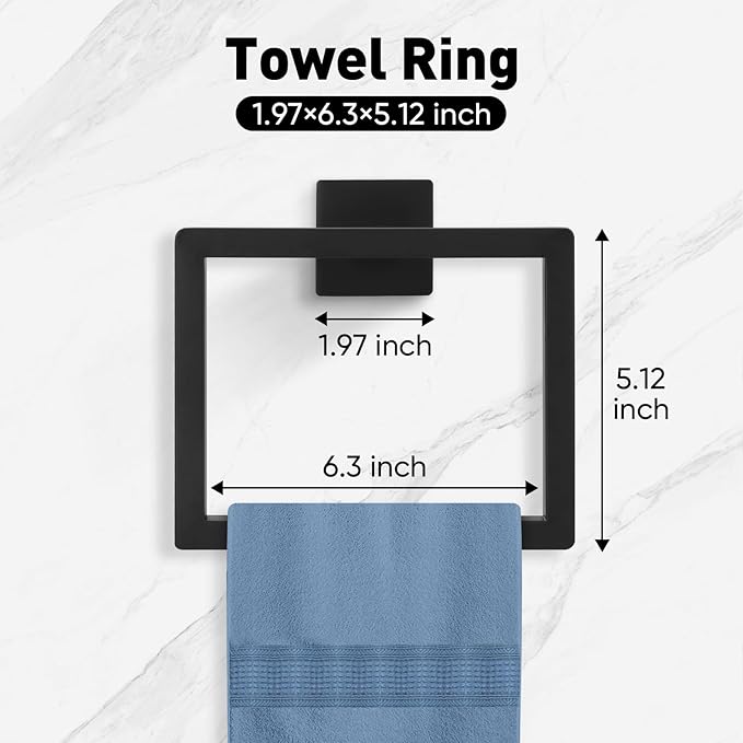 BlumWay 5-Pieces Matte Black Bathroom Accessories Set, 16 Inch Bathroom Hardware Set, SUS304 Stainless Steel, Toilet Paper Holder,Towel Racks for Bathroom Wall Mounted