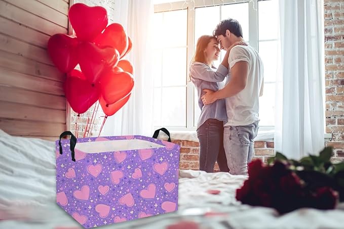 Rectangular Valentine's Day Baskets,Heart Basket,Girls Basket Kids Storage Bin Love Room Decor for Home.(Purple Heart)