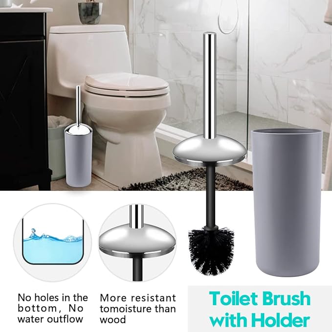 Papillon Bathroom Accessories - 6 Piece Plastic Gift Toothbrush Holder,Toothbrush Cup,Soap Dispenser & Dish,Toilet Brush Holder,Trash Can,Tumbler Straw Set (Gray)