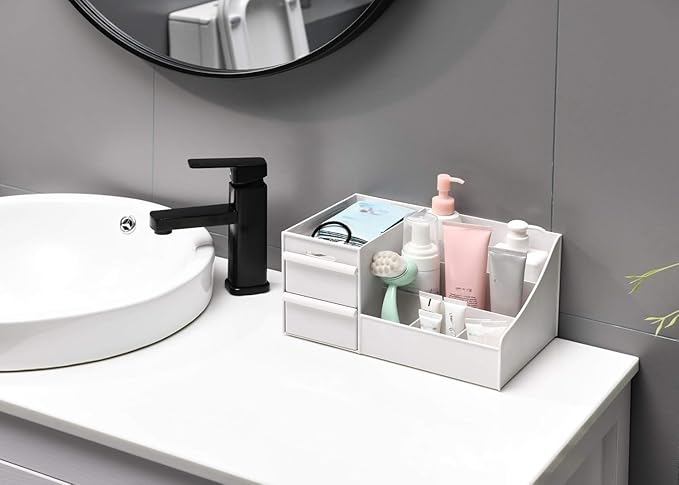 Simbuy Makeup Organizer With Drawers, Bathroom Countertop Organizer for Cosmetics, Vanity Storage for Lipstick, Brushes, Lotions, Eyeshadow, Nail Polish and Jewelry