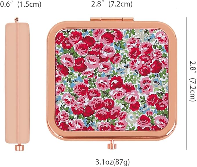 Retro Floral Makeup Compact Small Pocket Purse Mirrors Beauty Handheld Folding Portable Travel for Women Lady Girls