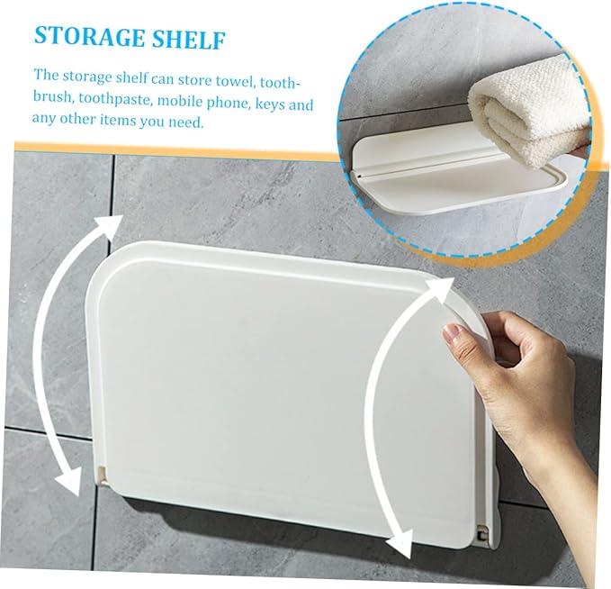 OUNONA Foldable Wall Shelf Bathroom Floating Storage Rack with Strong Load Capacity for Towels Toothbrushes and Sundries Space Saving Wall Mounted Organizer